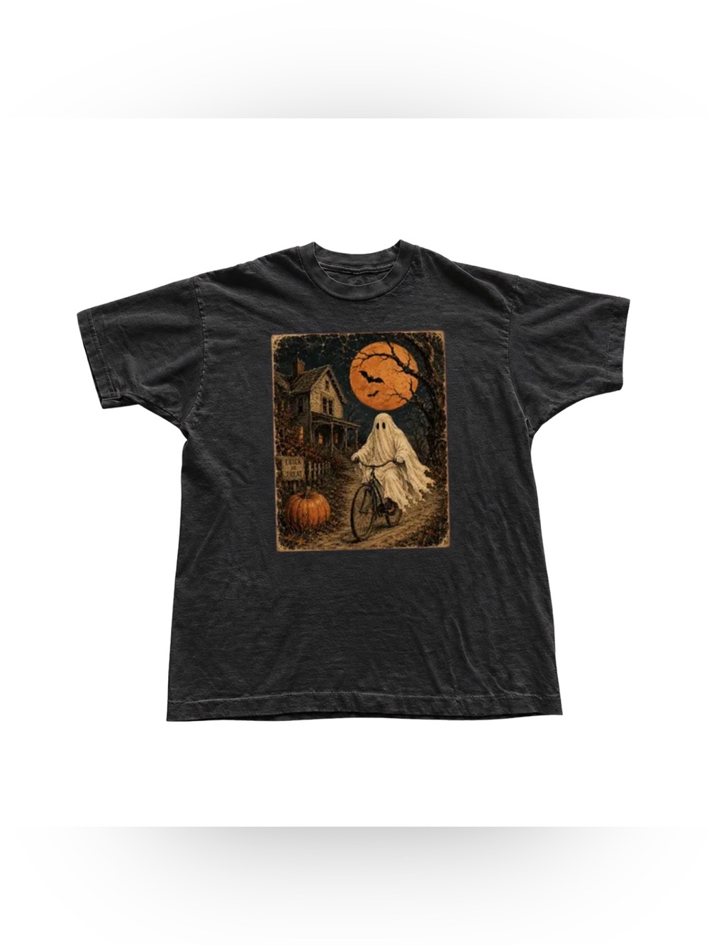 Black Halloween Ghost Bicycle Graphic Tee